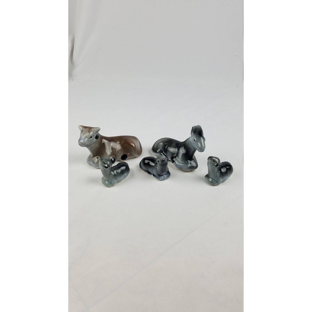 Vtg ceramic figurine barn animal cow horse foal home décor set of 5 farmhouse‎